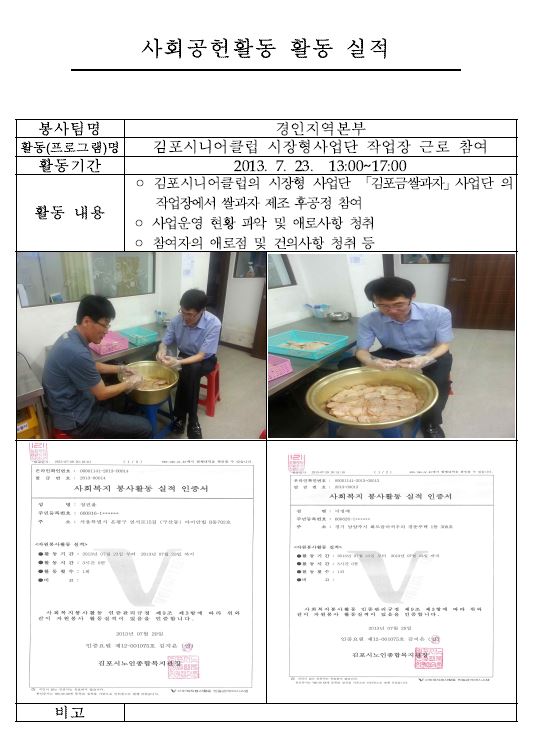 경인지역본부 봉사팀 활동 현황